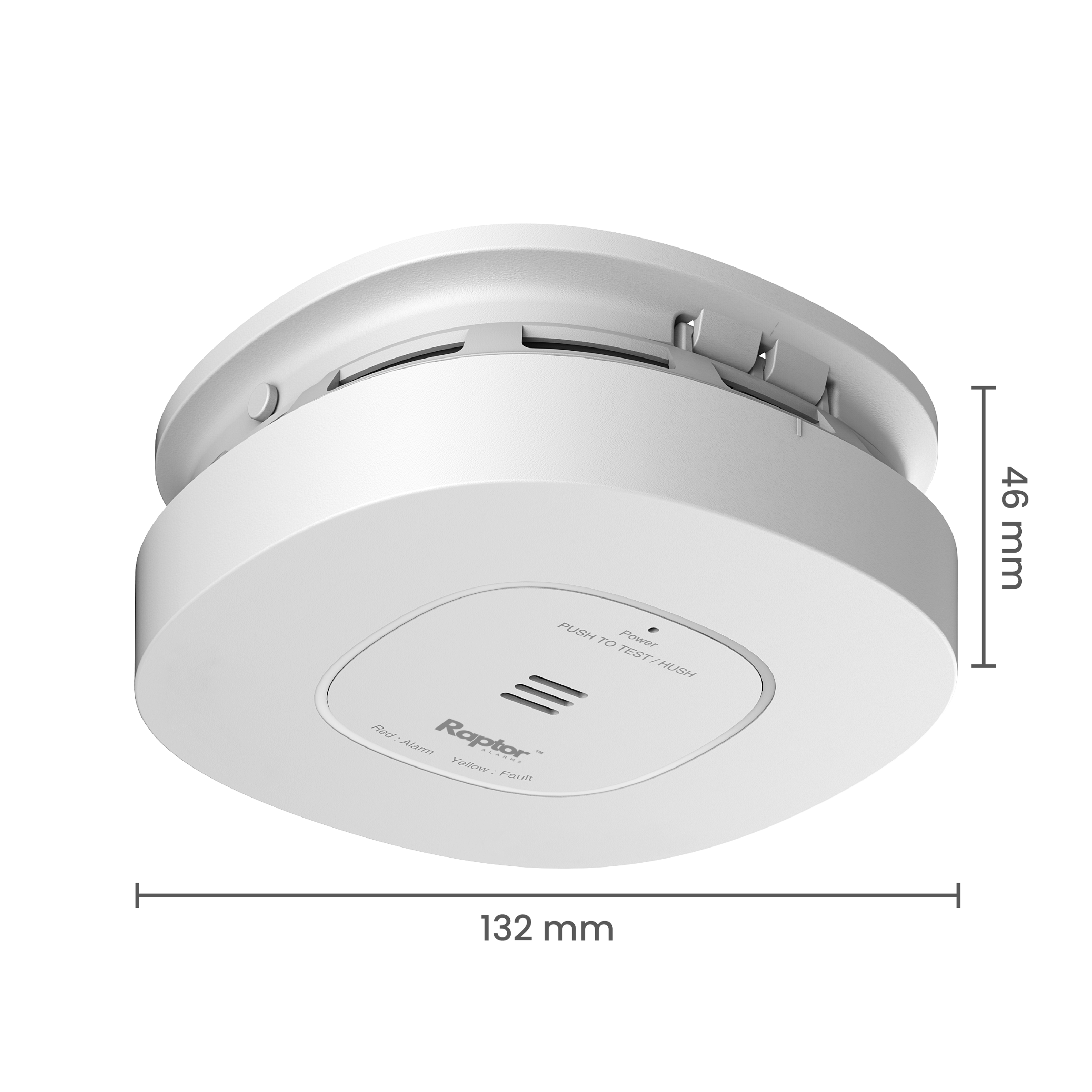 Raptor smoke alarm top view with dimensions